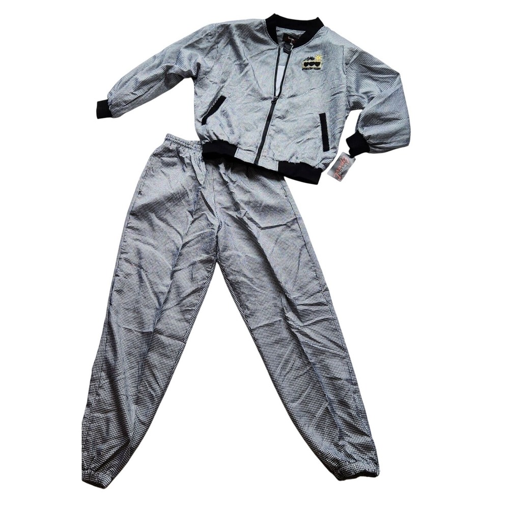 NWT Vintage Windbreaker Track Suit Jacket Wind Pants 80's Nylon Black & White